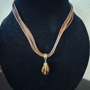 Elegant Brown Necklace with Amber Pendant